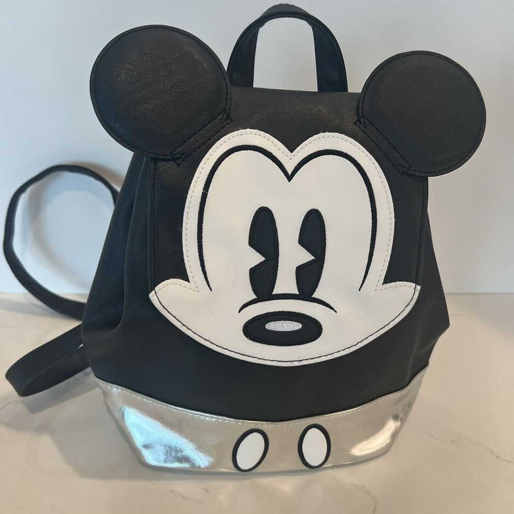 Disney Parks Mickey‎ Mouse Mini Backpack Black/White/Silver Mickey Face NWOT